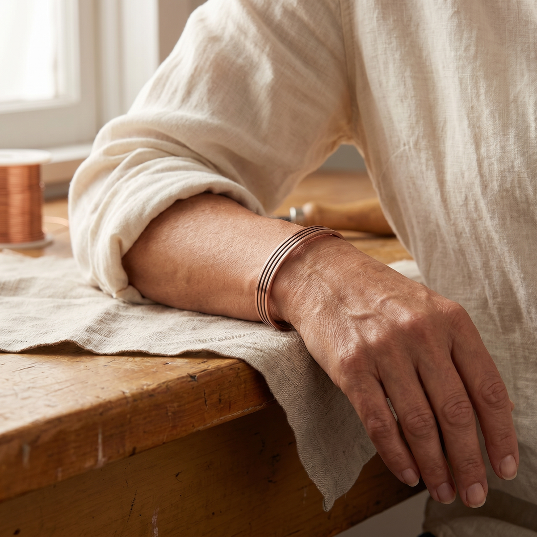 Yara | Five-Line Grooved Copper Cuff Bracelet