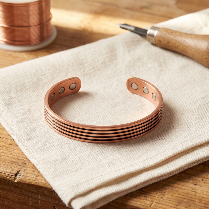 Yara | Five-Line Grooved Copper Cuff Bracelet