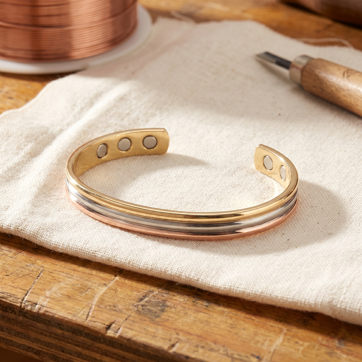 Trinity | Tri-Tone Grooved Copper Cuff Bracelet