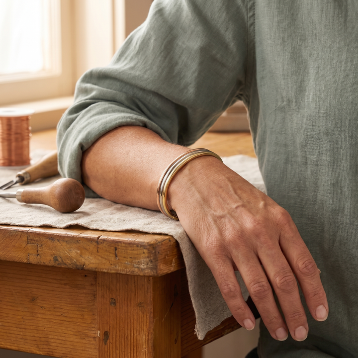 Trinity | Tri-Tone Grooved Copper Cuff Bracelet
