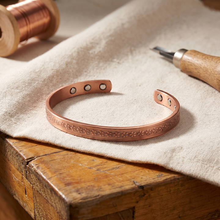 Giselle | Hand-Stamped Floral Copper Cuff Bracelet