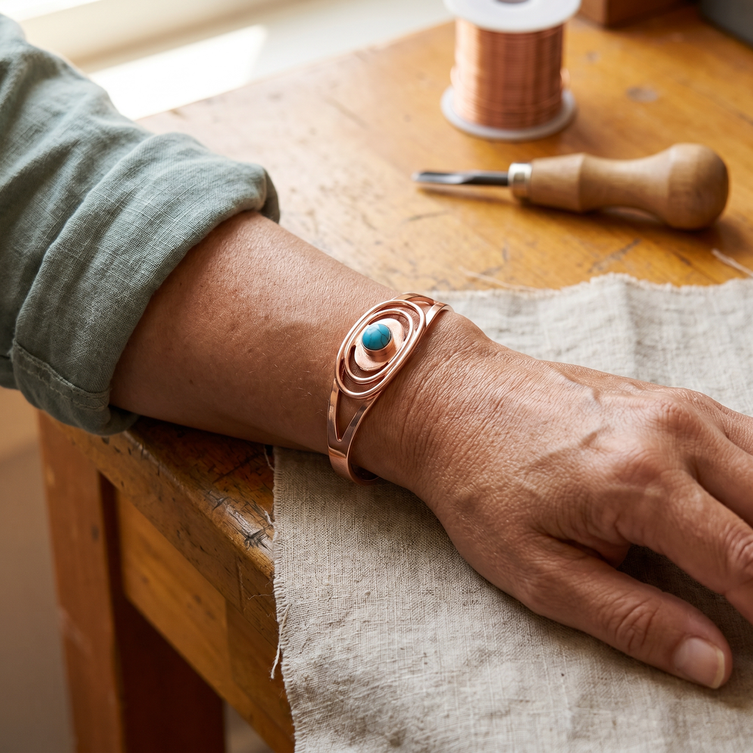 Clara | Turquoise-Set Copper Orbital Cuff Bracelet