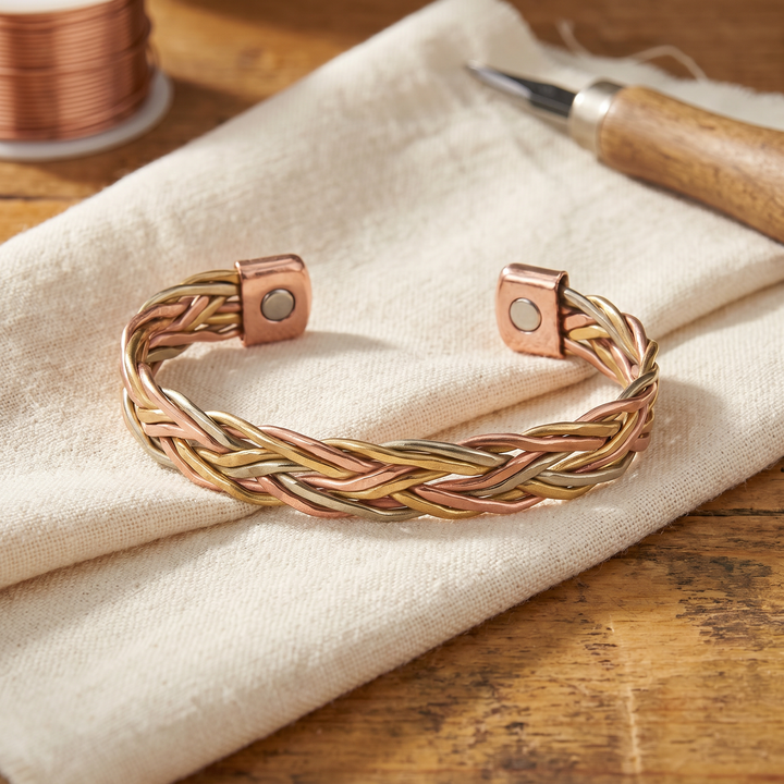 Jasmine | Herringbone Tri-Tone Copper Braid Bracelet