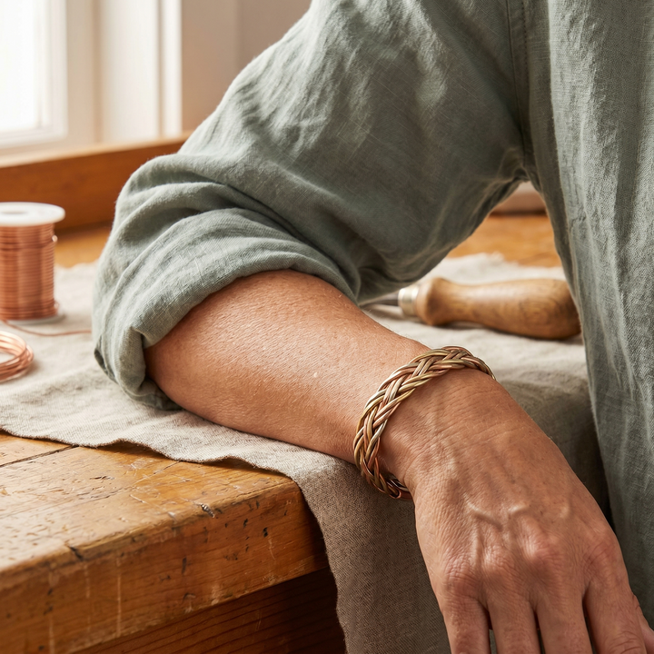 Jasmine | Herringbone Tri-Tone Copper Braid Bracelet