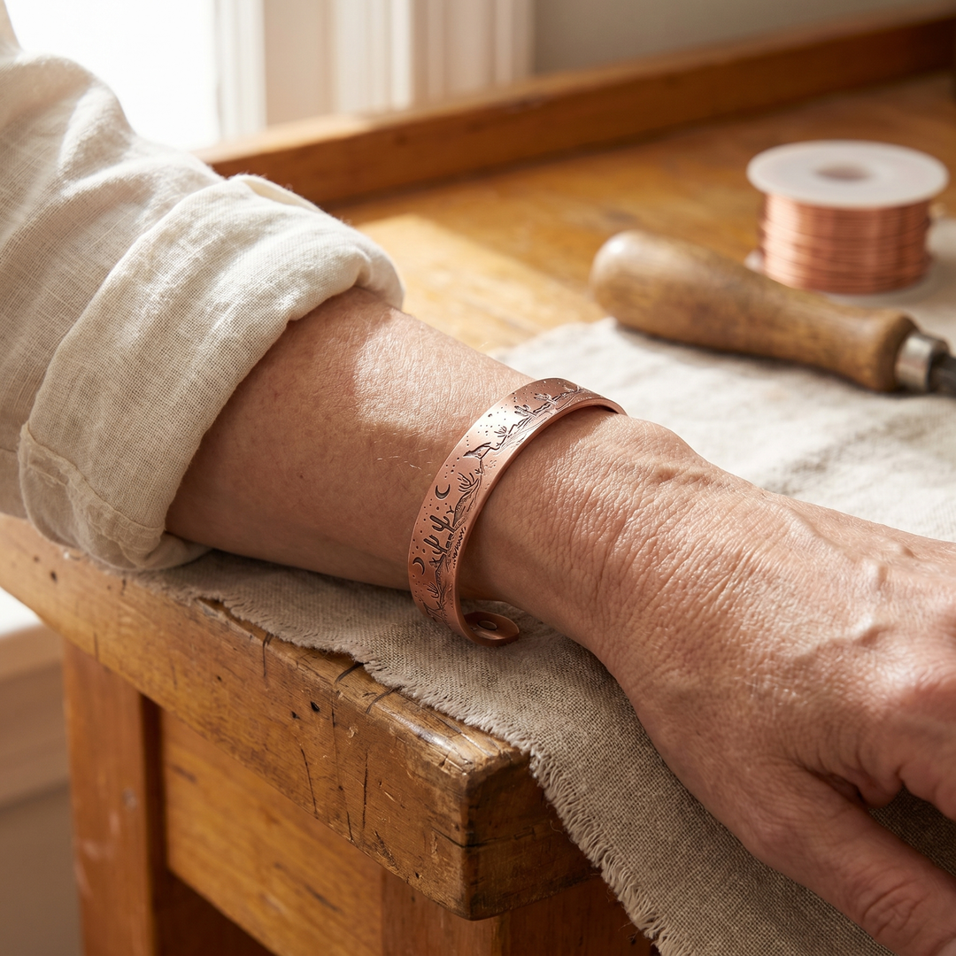 Tatiana | Desert-Scene Engraved Copper Cuff Bracelet
