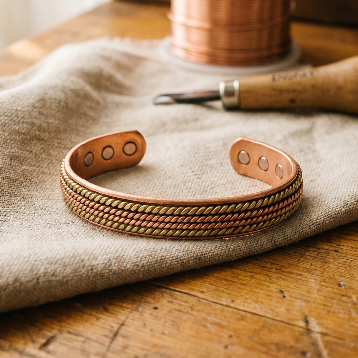 Yasmin | Braided Texture Magnetic Copper Cuff Bracelet