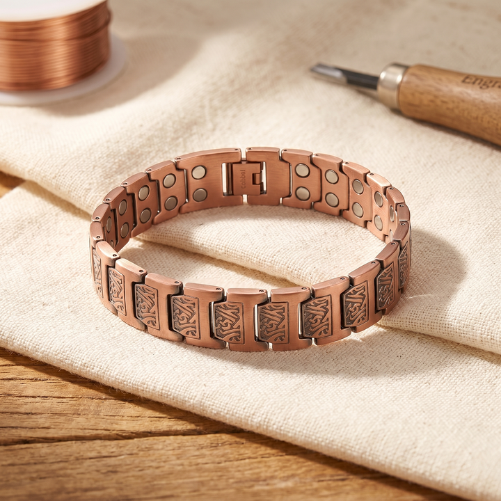 Octavia | Engraved Flowing-Pattern Copper Link Bracelet