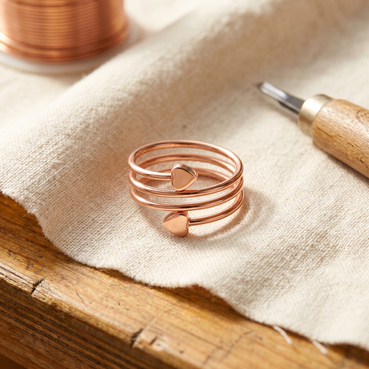 Nora | Coiled Copper Wrap Ring with Heart Accents