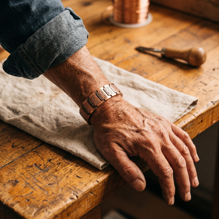 Octavia | Engraved Flowing-Pattern Copper Link Bracelet