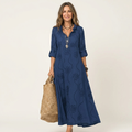 Mariam | Linen Maxi Dress with Tonal Floral Embroidery