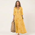 Mariam | Linen Maxi Dress with Tonal Floral Embroidery
