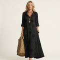 Mariam | Linen Maxi Dress with Tonal Floral Embroidery
