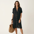 Nidalie | Linen Midi Shirt Dress with Rolled Cuffs