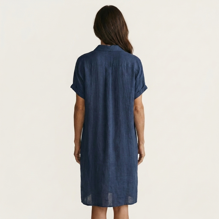Nidalie | Linen Midi Shirt Dress with Rolled Cuffs