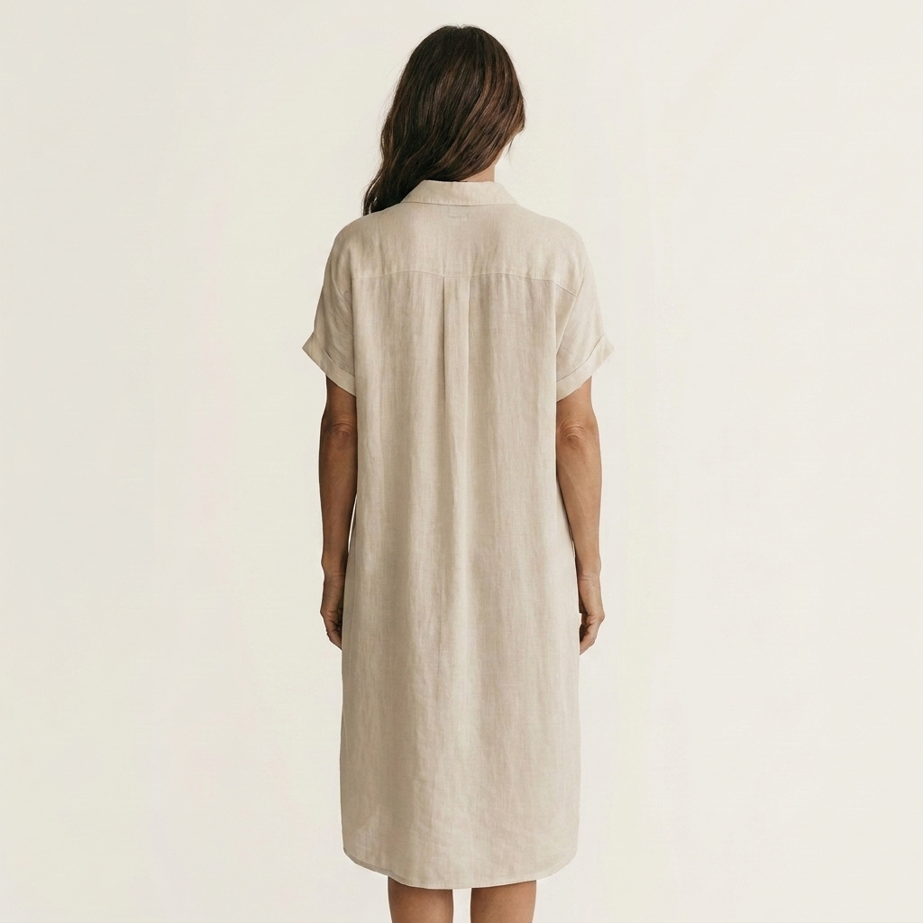 Nidalie | Linen Midi Shirt Dress with Rolled Cuffs