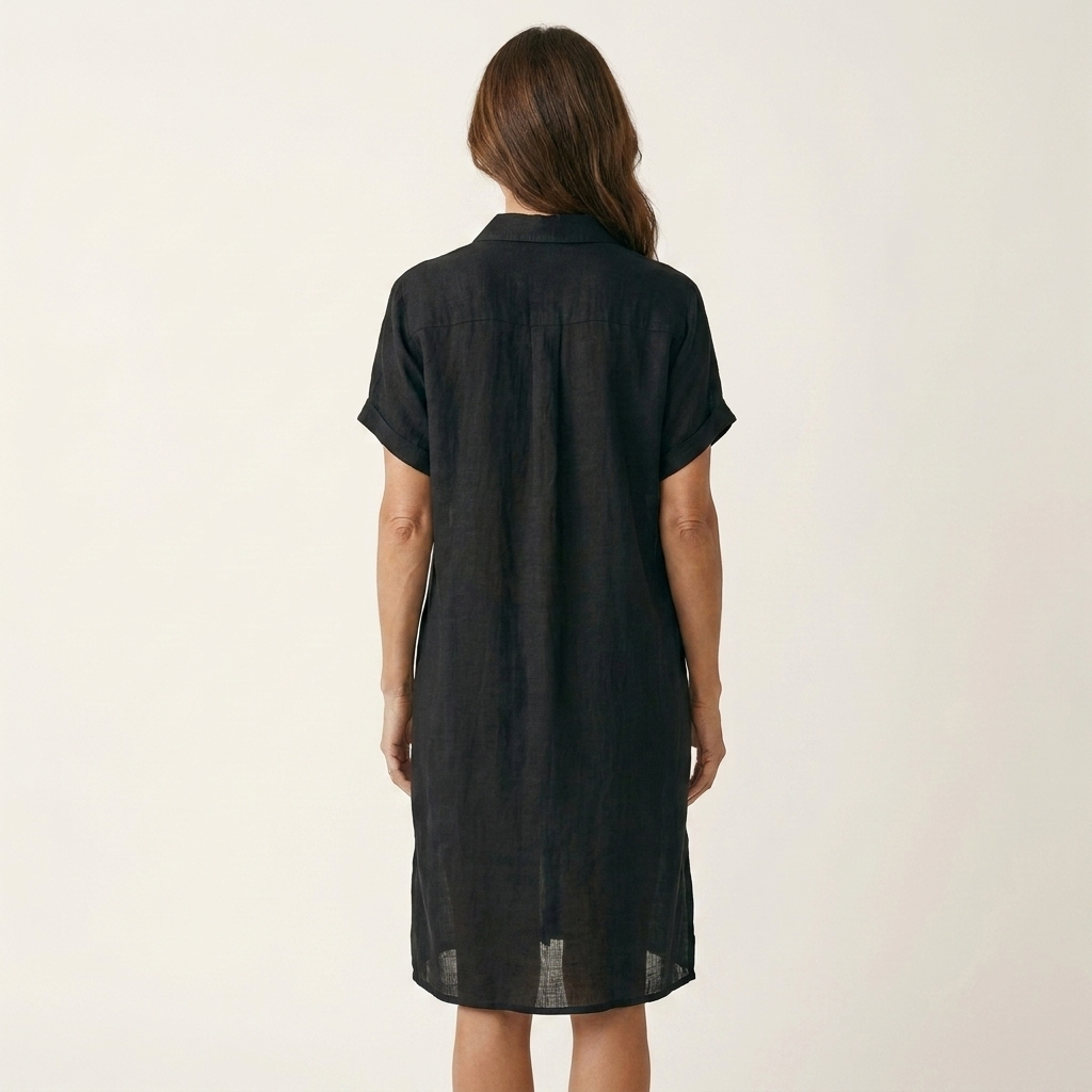 Nidalie | Linen Midi Shirt Dress with Rolled Cuffs