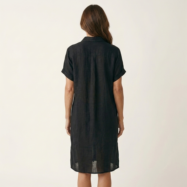 Nidalie | Linen Midi Shirt Dress with Rolled Cuffs