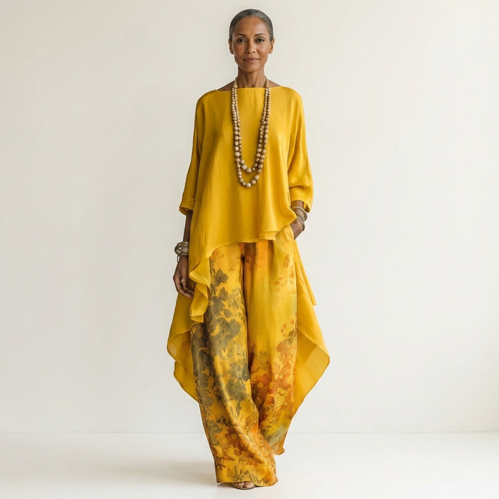 Cariola | Silk Two-Piece Set with Asymmetric Tunic