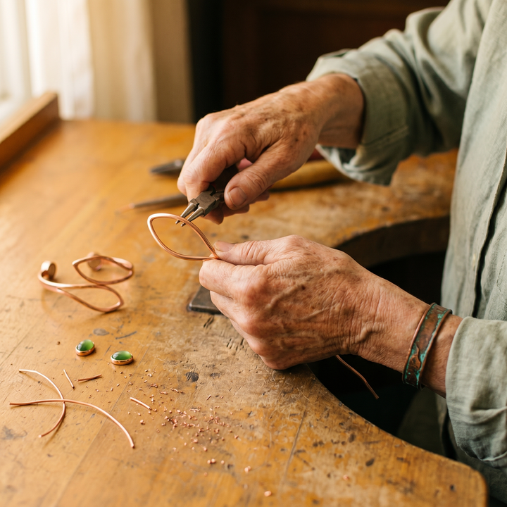Kira | Green Stone Copper Wire Cuff Bracelet