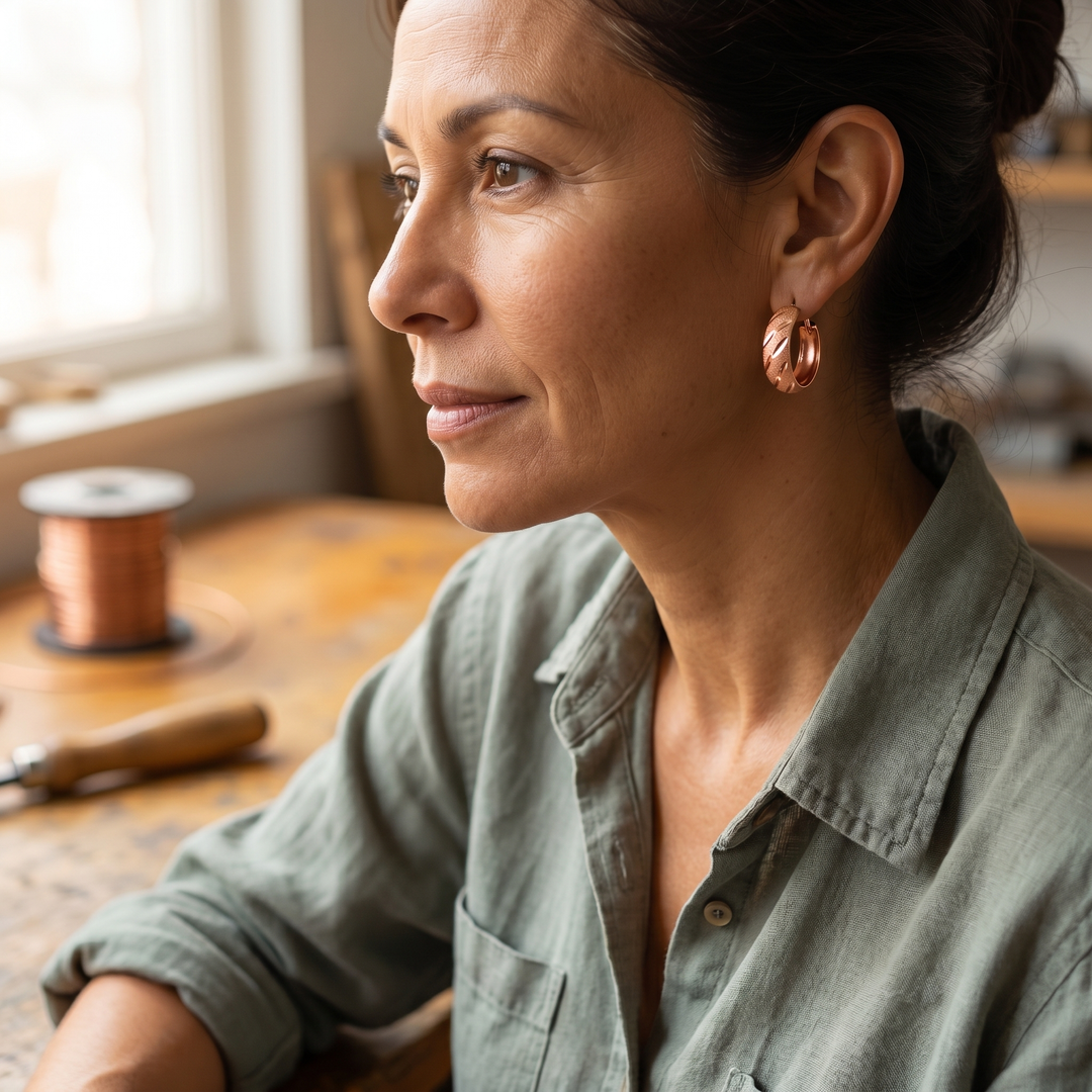 Olive | Diagonal-Cut Copper Hoop Earrings