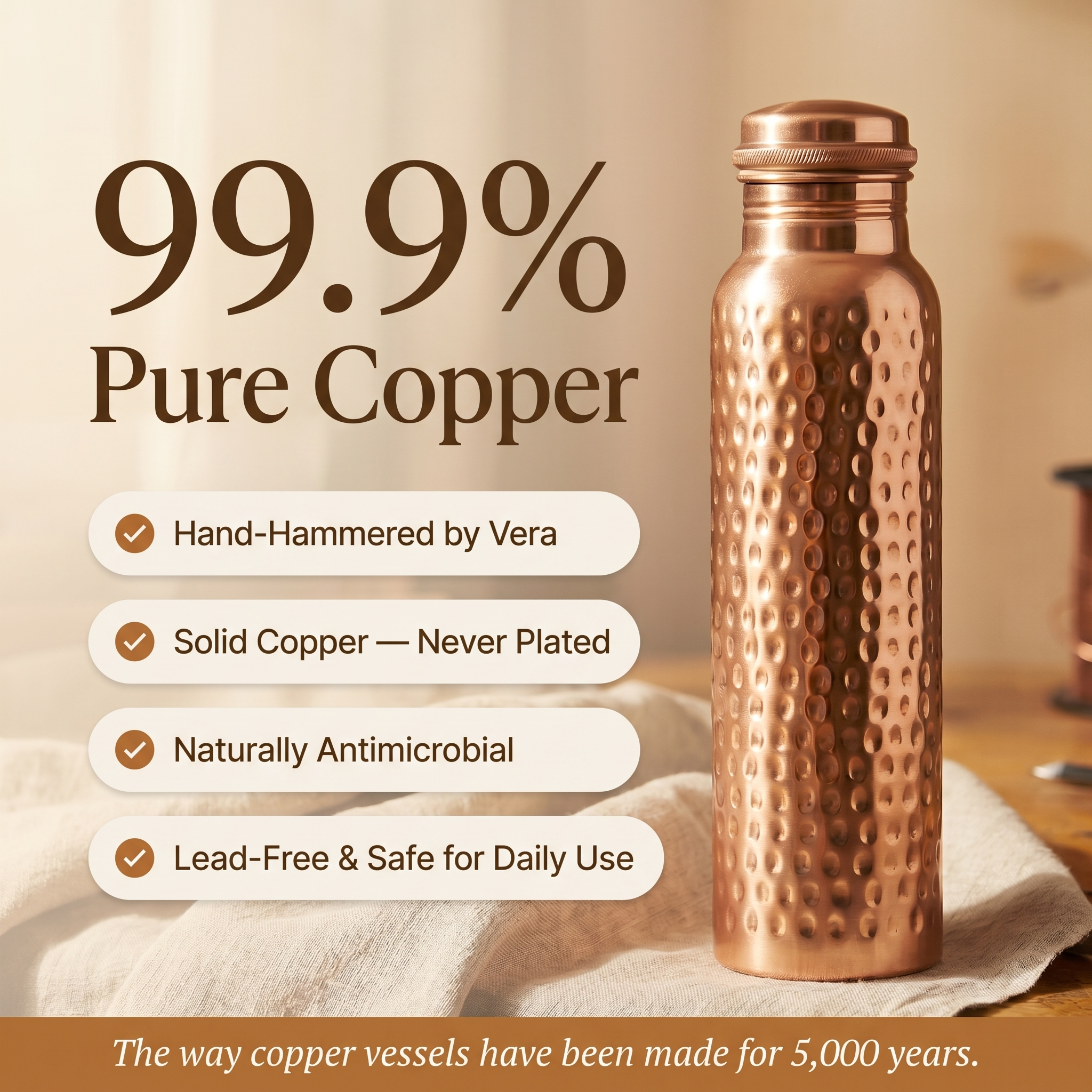 Whitney | Hand-Hammered Pure Copper Water Bottle