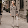 Isola Knit Sleeve Double-Breasted Coat - gray-green - lifestyle view 1