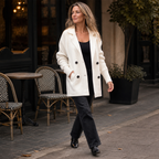 Isola Knit Sleeve Double-Breasted Coat - white - lifestyle view 2