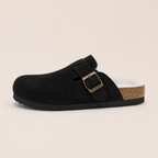 Lya Suede Clogs in Black - side profile