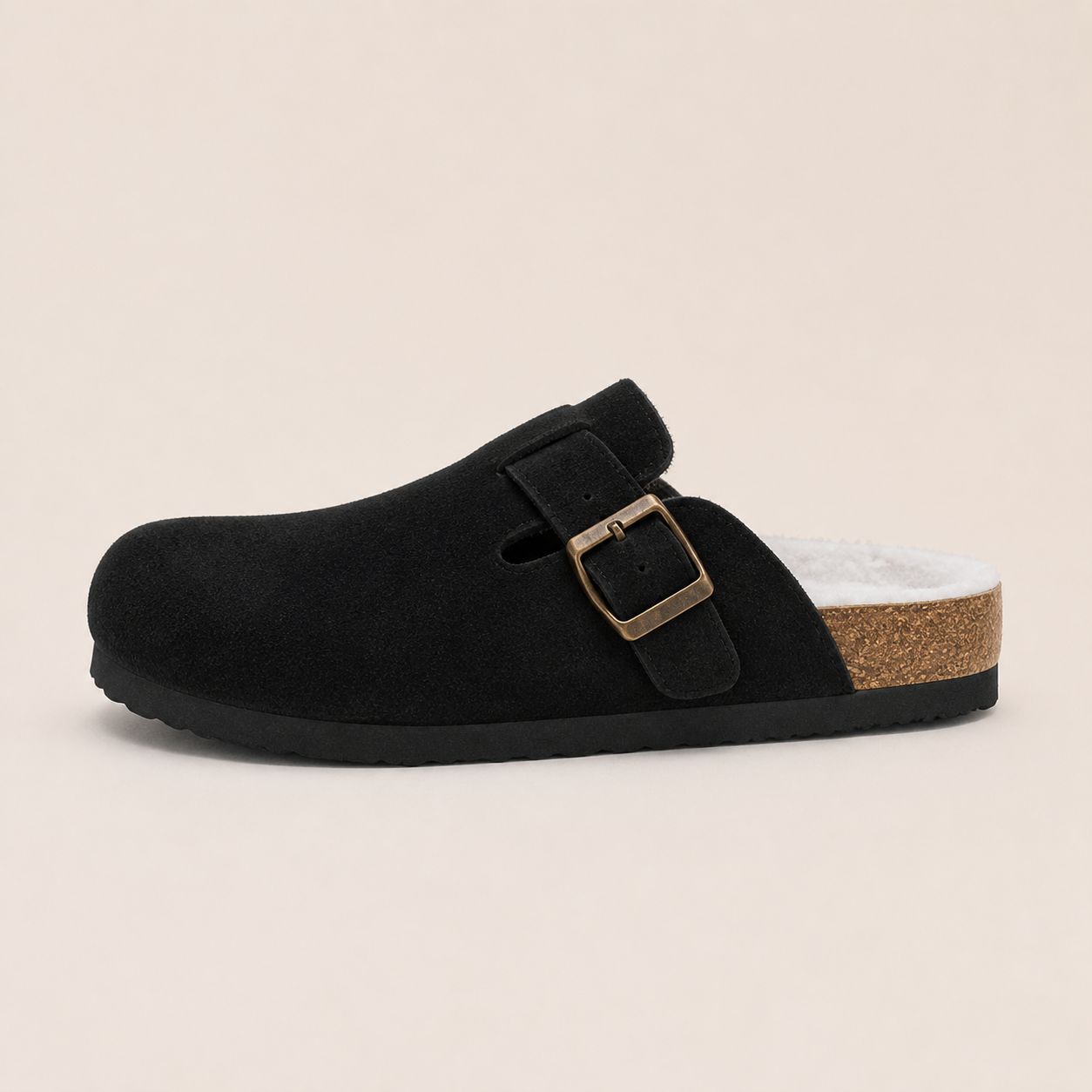 Lya Suede Clogs in Black - side profile