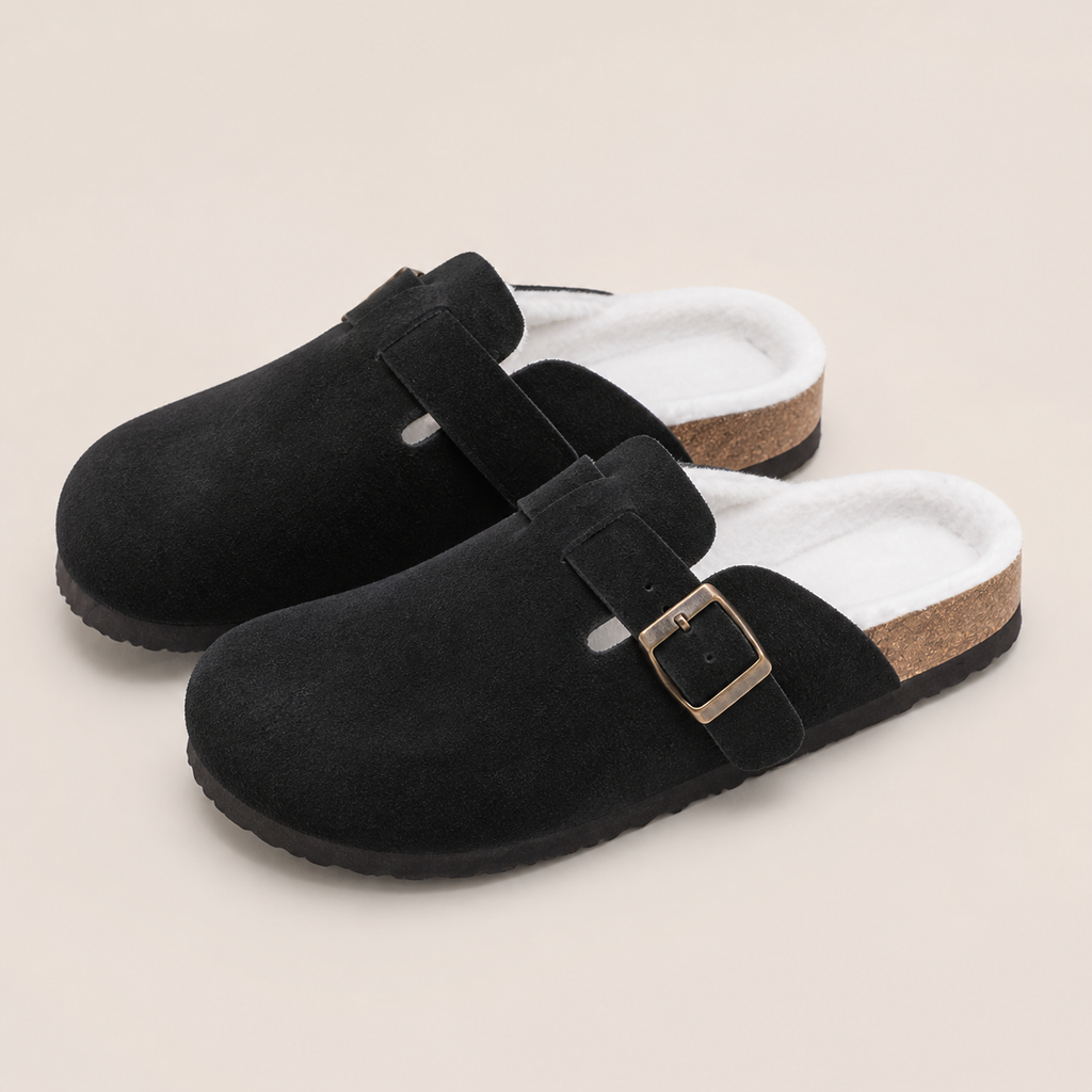 Lya Suede Clogs in Black - top and lining view