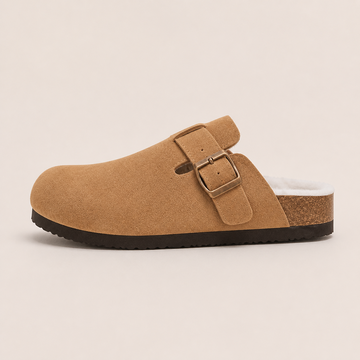 Lya Suede Clogs in Camel - side profile