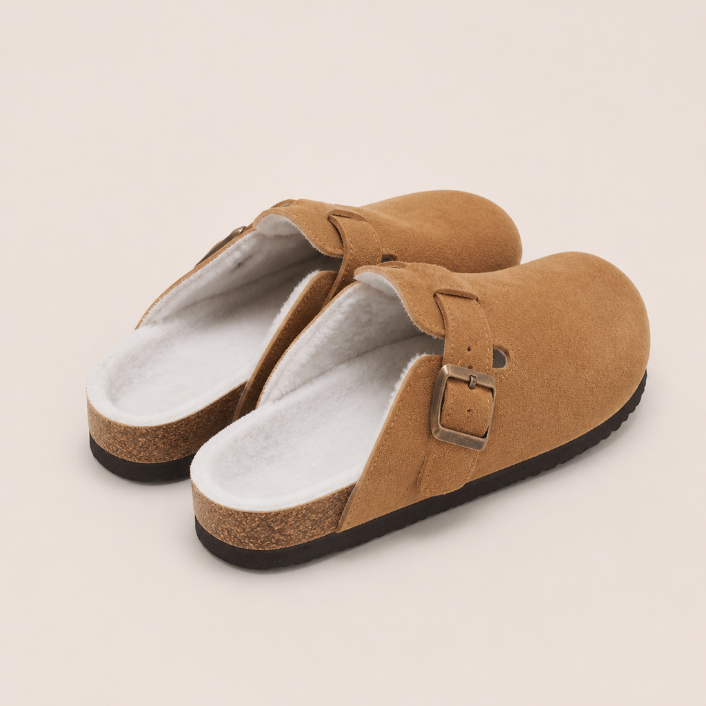 Lya Suede Clogs in Camel - top and lining view