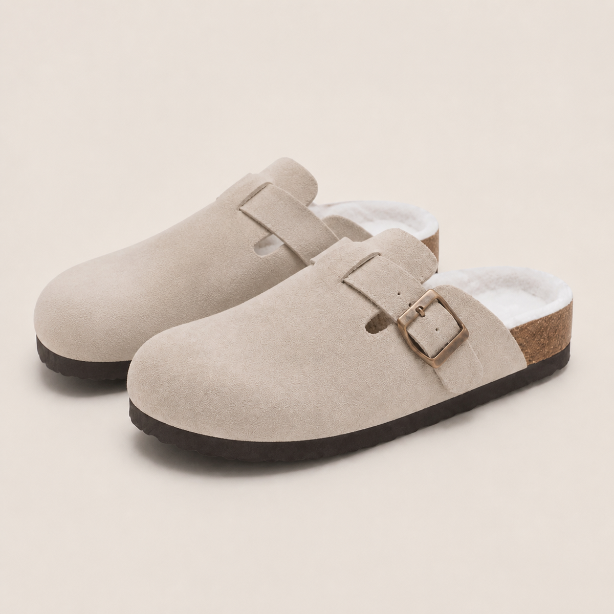 Lya Suede Clogs in Cream - three-quarter view