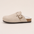 Lya Suede Clogs in Cream - side profile