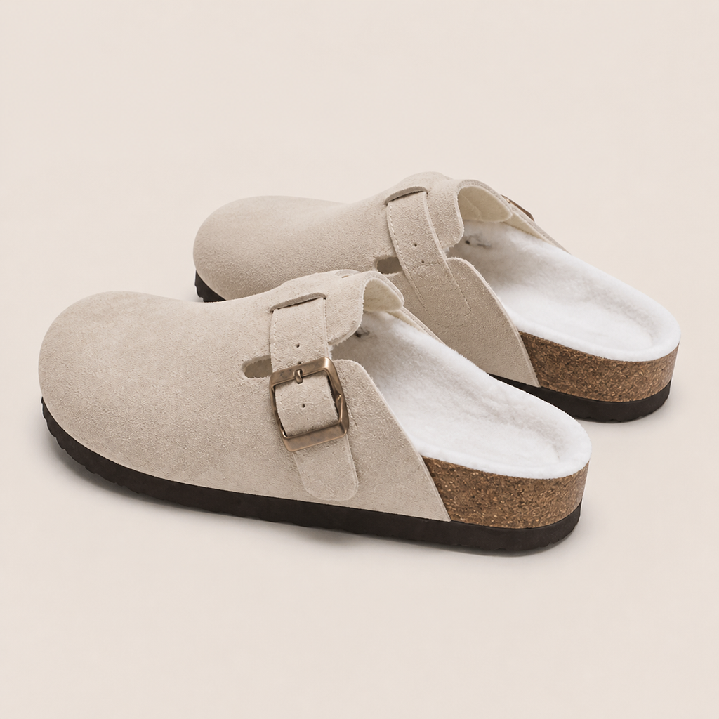 Lya Suede Clogs in Cream - top and lining view