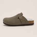Lya Suede Clogs in Khaki - side profile