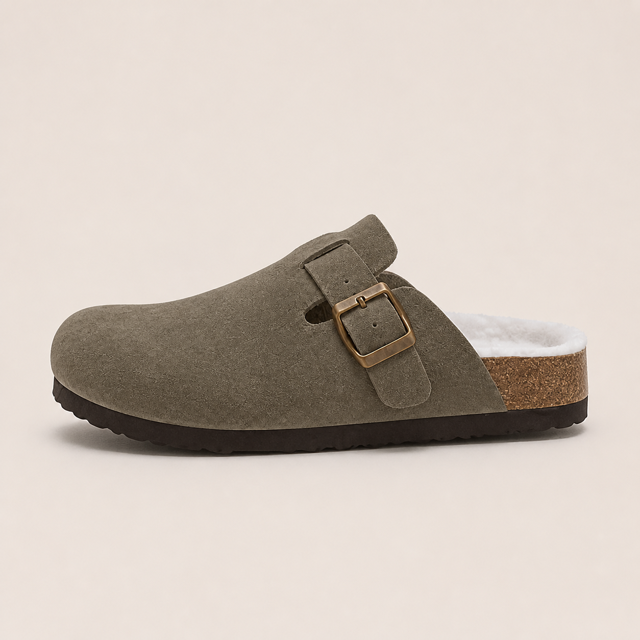 Lya Suede Clogs in Khaki - side profile