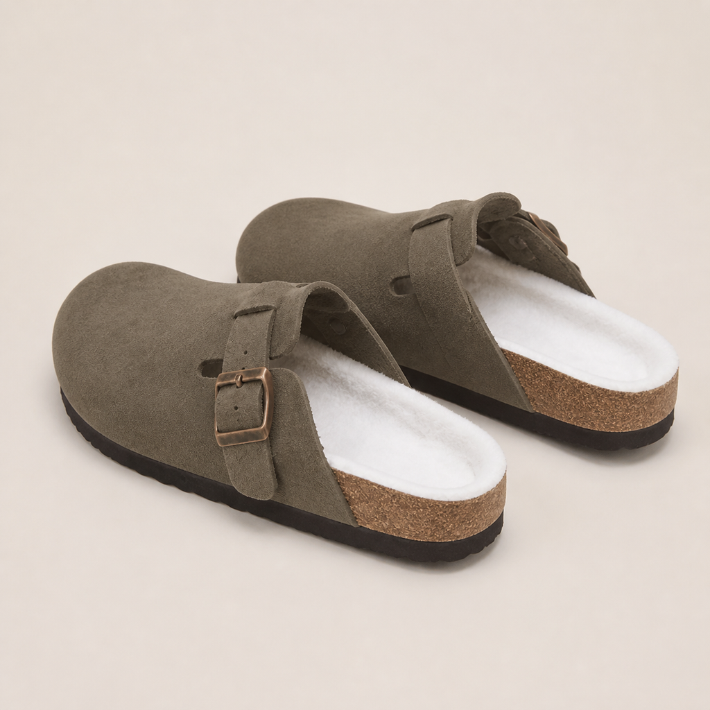Lya Suede Clogs in Khaki - top and lining view