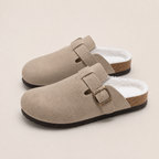Lya Suede Clogs in Taupe - top and lining view