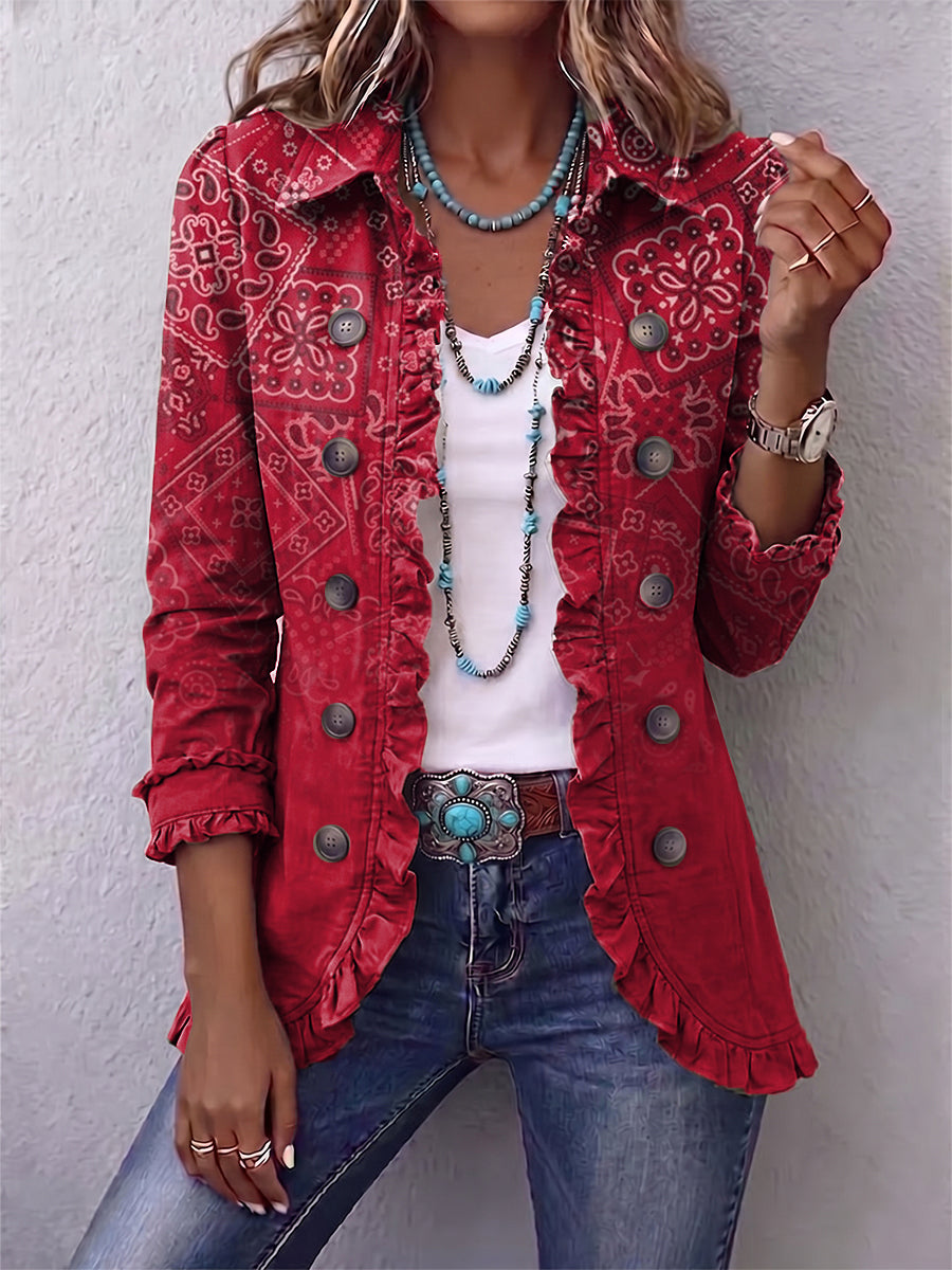 Gaëlle | Paisley Ombré Ruffle Jacket in Red