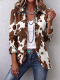 Lucie | Cow Print Ruffle Jacket in Brown