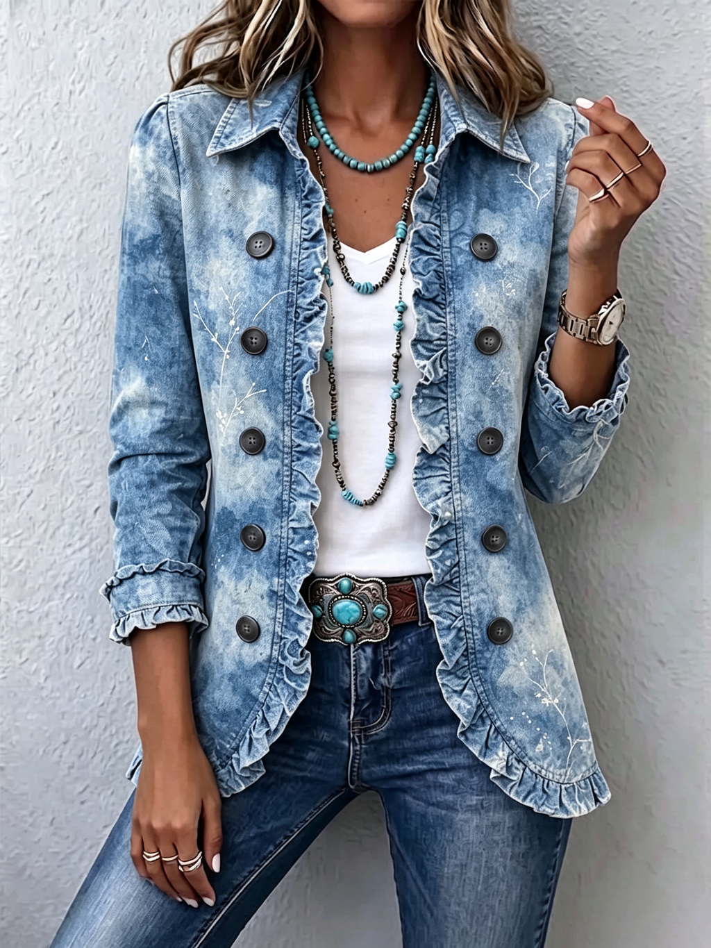 Guenièvre | Botanical Ombré Ruffle Jacket in Blue