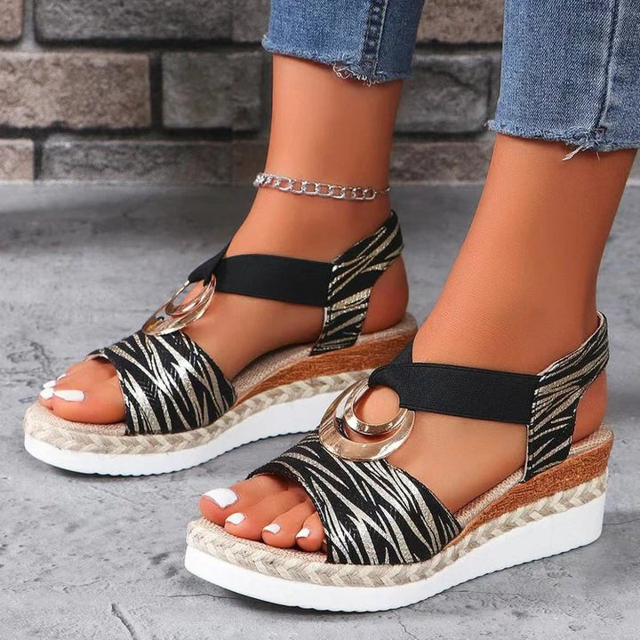 Runa | Metallic Ring Wedge Espadrille Sandals