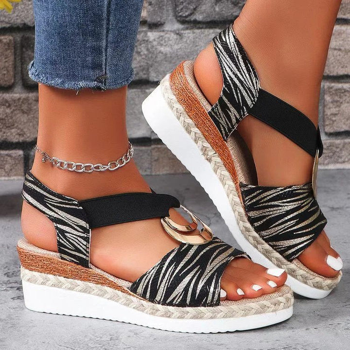 Runa | Metallic Ring Wedge Espadrille Sandals
