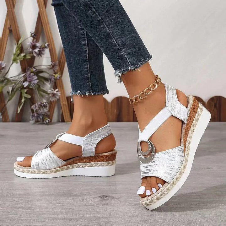 Runa | Metallic Ring Wedge Espadrille Sandals