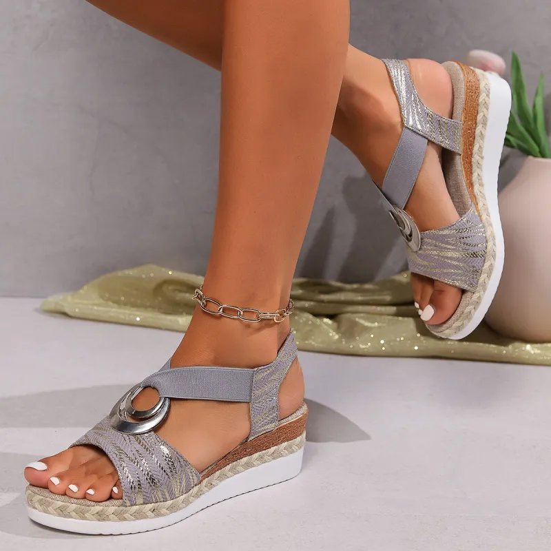 Runa | Metallic Ring Wedge Espadrille Sandals