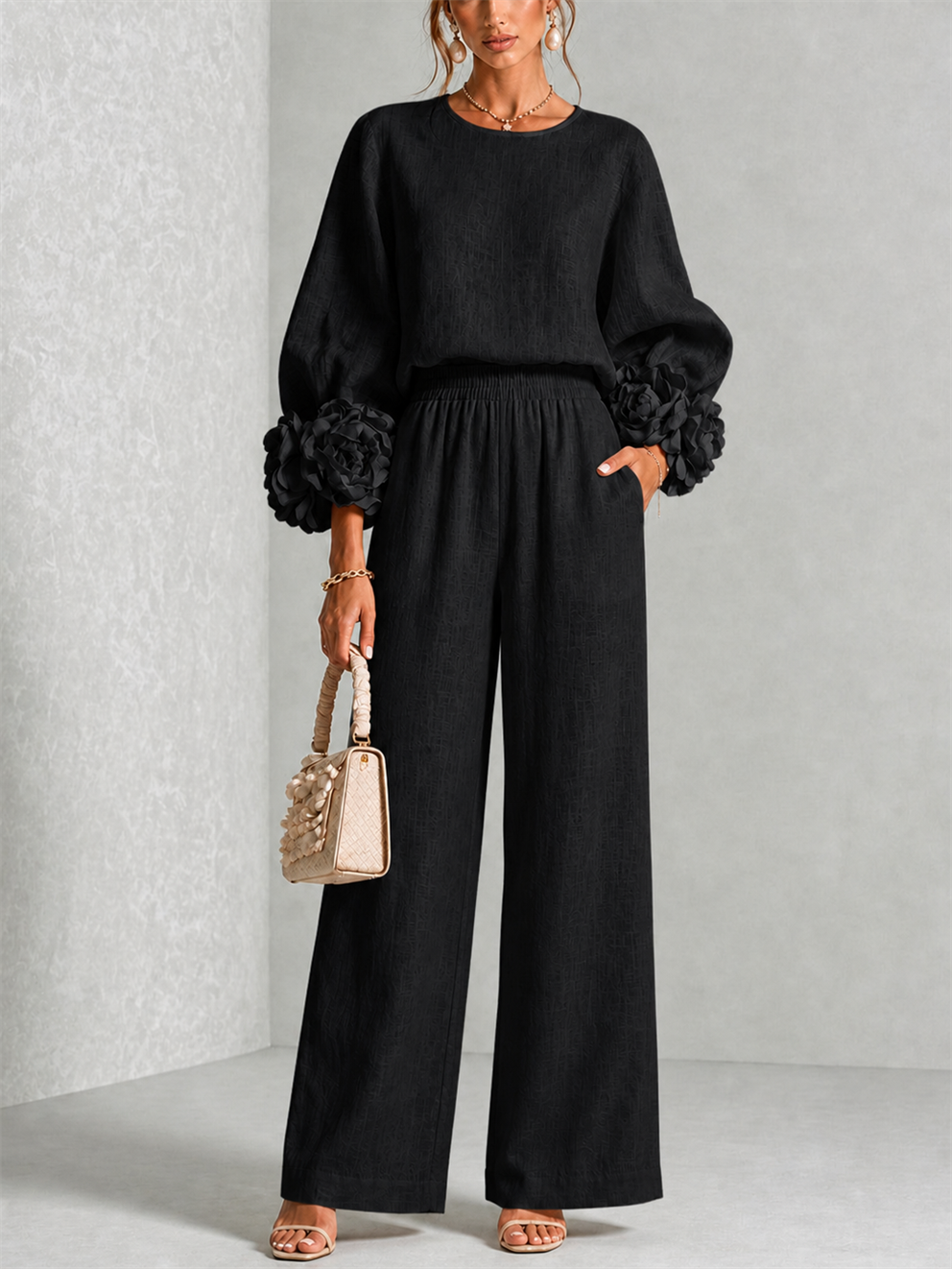 Rosalie Floral Cuff Two-Piece Set in Black, view 1