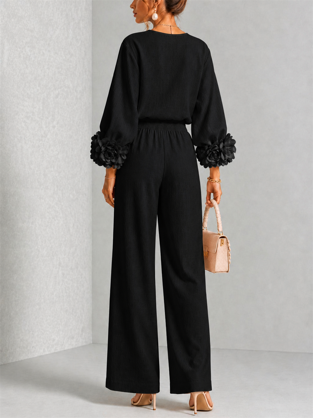Rosalie Floral Cuff Two-Piece Set in Black, view 2