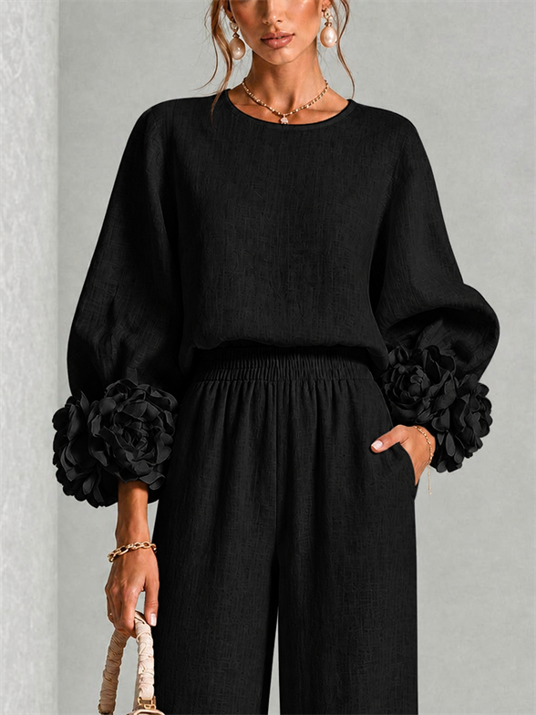 Rosalie Floral Cuff Two-Piece Set in Black, view 5