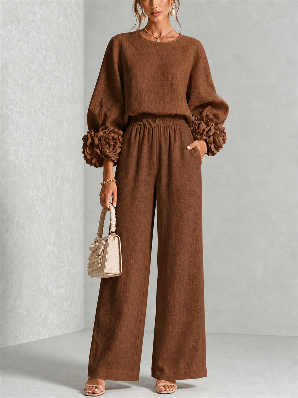 Rosalie Floral Cuff Two-Piece Set in Brown, view 1